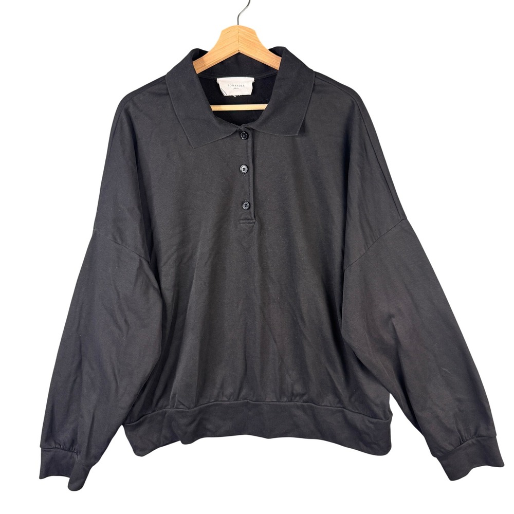 Pomander Place Black French Terry Polo Sweatshirt XL Y24474T Drop Shoulder